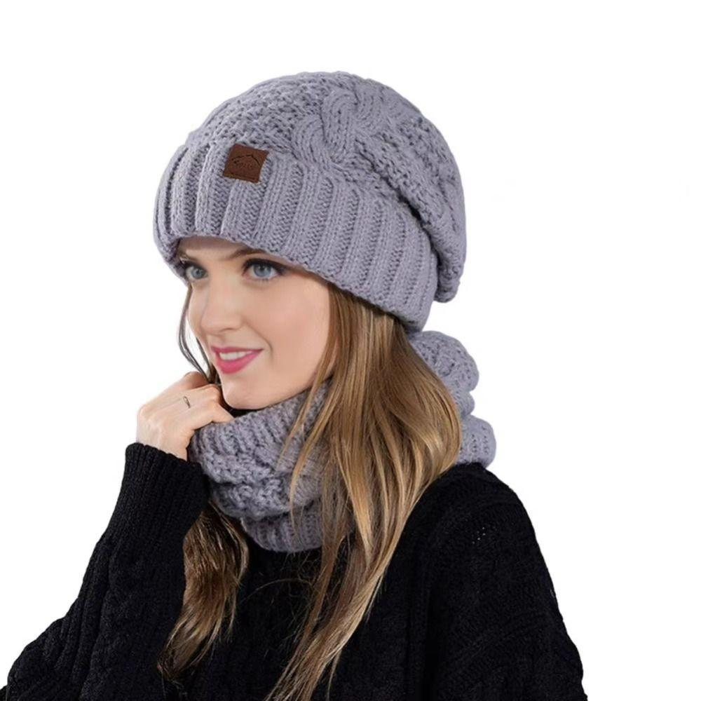 Fleece Lined Winter Beanie Hat Scarf Set Thicken Warm Wool Hat Thermal Knit Cap Winter Season