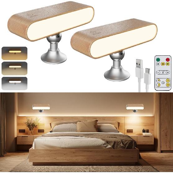 Wireless Wall Sconces Set of 2 [with Remote], Rechargeable Wall Lights Battery Operated Wall Sconce, 3 Color Temps Dimmable & 360° Rotatable,