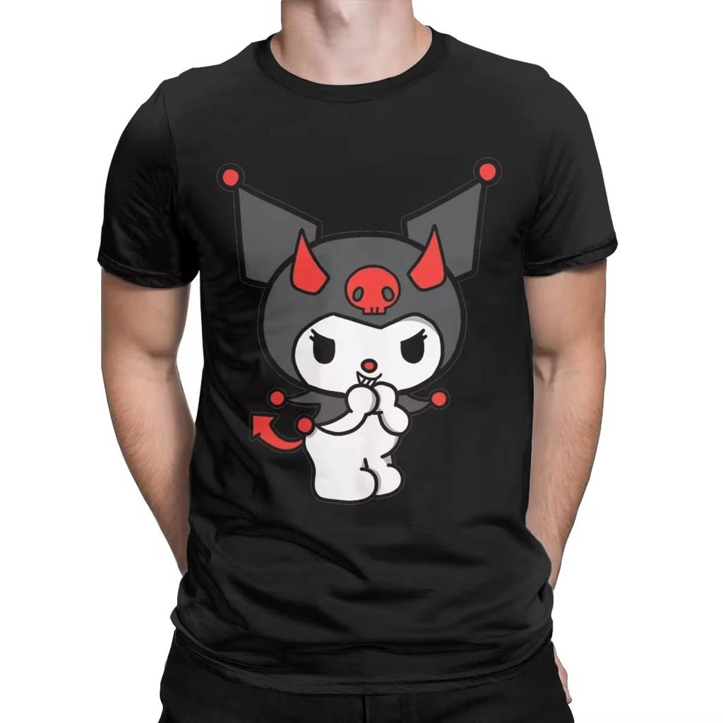 Novelty Kuromi Devil Sanrio Kawaii T-Shirts Men Round Collar 100% Cotton T Shirt Short Sleeve Tee Shirt Gift Idea Clothes