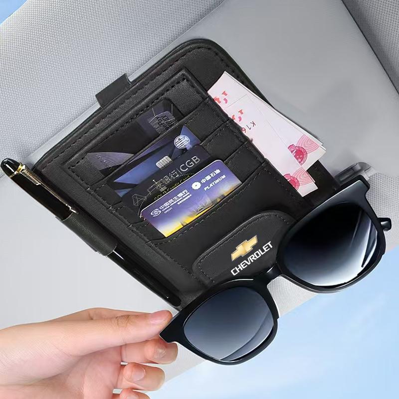 Auto Leder Sonnenblende Aufbewahrungstasche Sonnenbrille Ticket Kartenhalter Zubehör für Chevrolet Spark Captiva Cruze Tracker Epica SS Z71