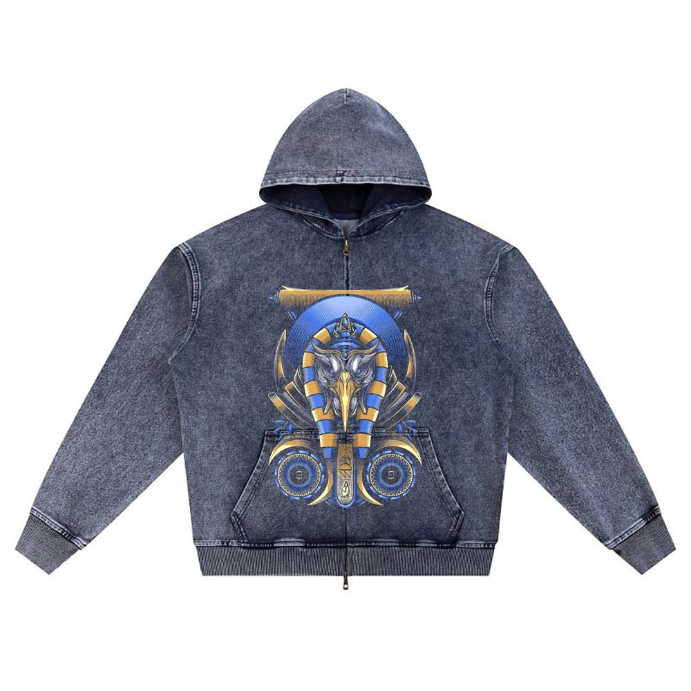 

DTG print Knitted Denim Zip-Up Hoodie Copy of ORUS Brother Print Zipper Hoodies XL темно-синий