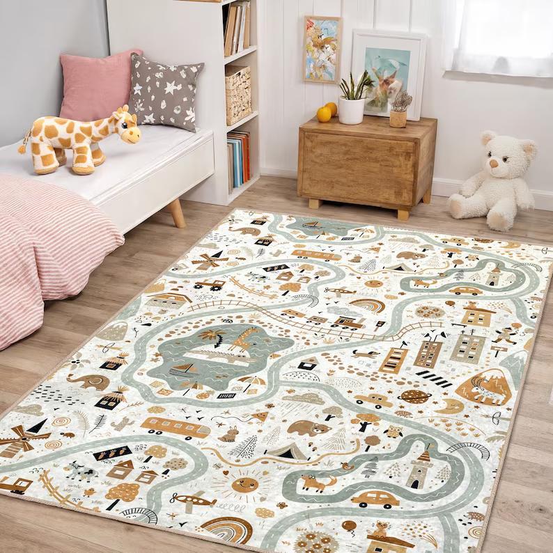 Road Rug Car Rug Traffic Rug Child Game Rug Car Racing Children's Play Mat Road Mat Play Rug Nursery Rug Education Play Mat