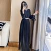 Women's 2024 Black Long Sleeve French Style Spring Dress