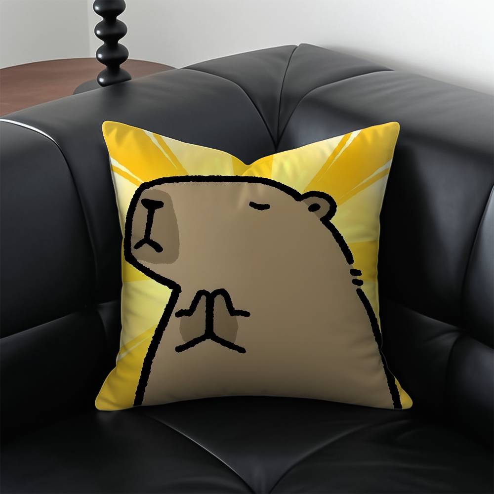Cute Cartoon Companion Capybara Pillow Case Anti-dustmite Pillowcase Invisible zipper silky short plush Sofa cushion cover
