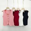 French Retro U-Neck Single-Breasted Sleeveless Slim Vest Solid Color Knitted Vest For Women