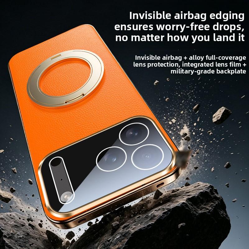 360 Rotating Magnetic Kickstand Vegan Leather Phone Case for IPhone 17 Pro Max 16 15 14 13 for Magsafe Shockproof Slim Cover