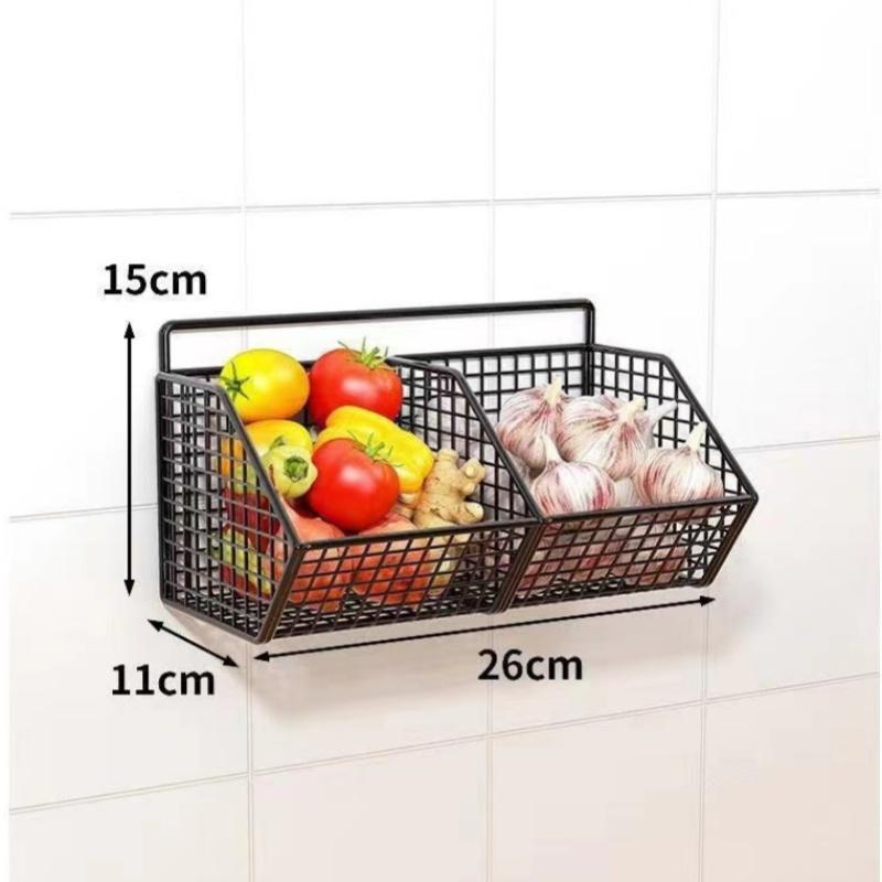 Wall Mounted Kitchen Storage Basket Onion Ginger Garlic Storage Frame Durable Wire Storage Rack Perforation-free Vegetables Case