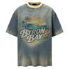 American trendy brand washed old denim short-sleeved T-shirt men's and women's summer retro loose couple half-sleeved t-shirt top