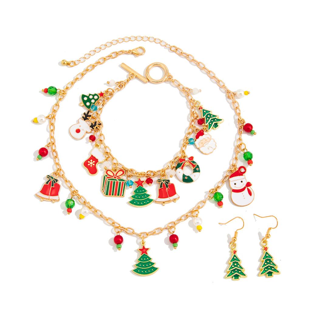 Creative Christmas Tree Gift Pendant Necklace, Festive Santa Bell Collarbone Chain Necklace