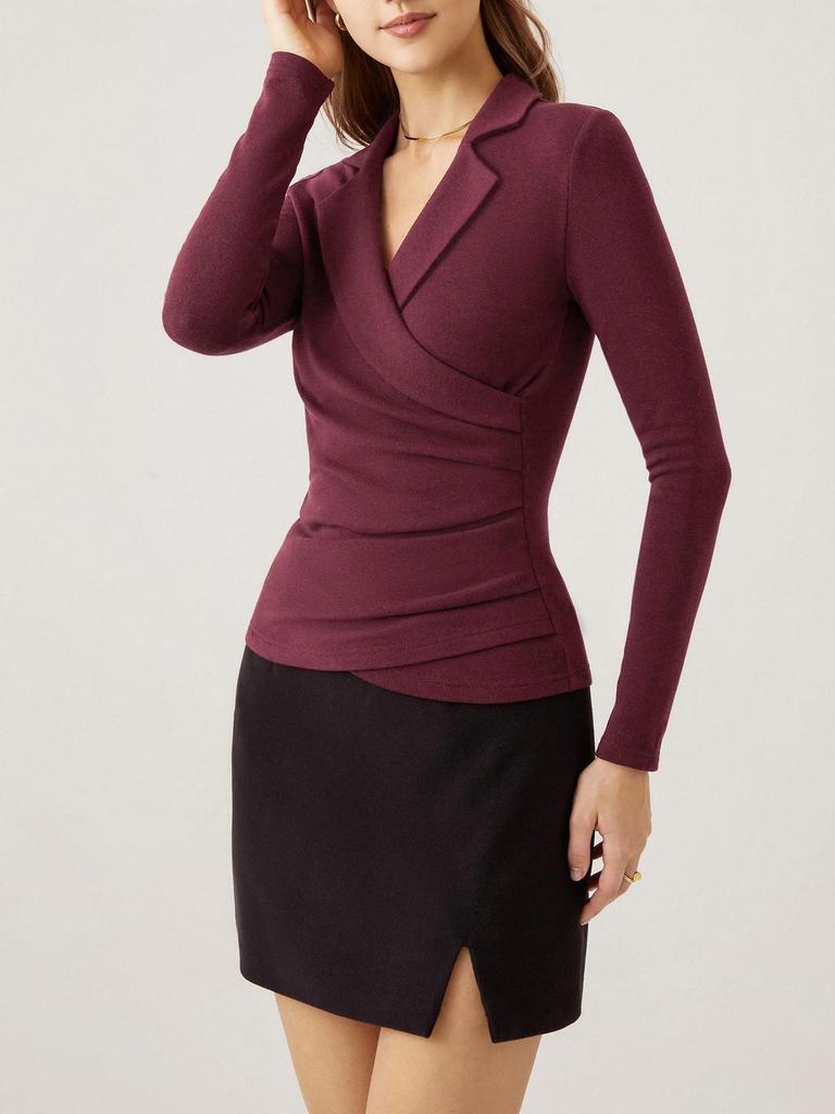 Autumn/Winter Lapel Pleated Long Sleeve Slimming Base Layer Pullover
