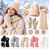 3Pcs/Set Warm Knit Beanie Snood Set Knitted Scarf Neck Warmer Suit Casual Touchscreen Gloves  Unisex