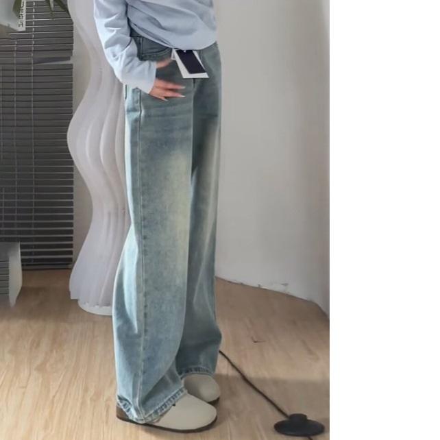 Plus Size Women's Autumn Winter Thickened Fleece Wide Leg Jeans High Waist Straight Cut Casual Cotton Denim Slimming Trousers