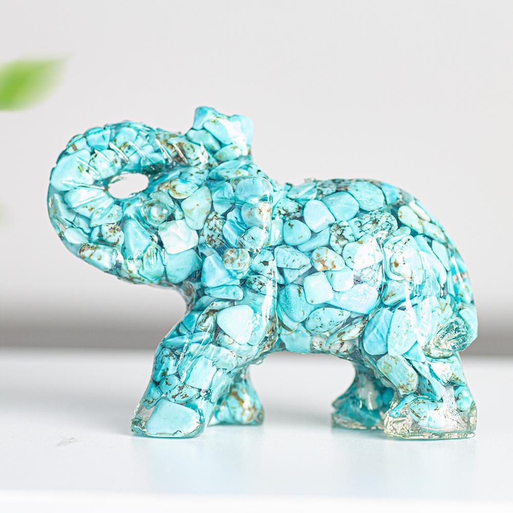 Crystal Elephant Resin Figurine With Semiprecious Stones For Office And Party Decoration