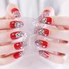 24Pcs Red Round False Nails Acrylic Uv Gel Full French Fake Nails Art Tips Tools