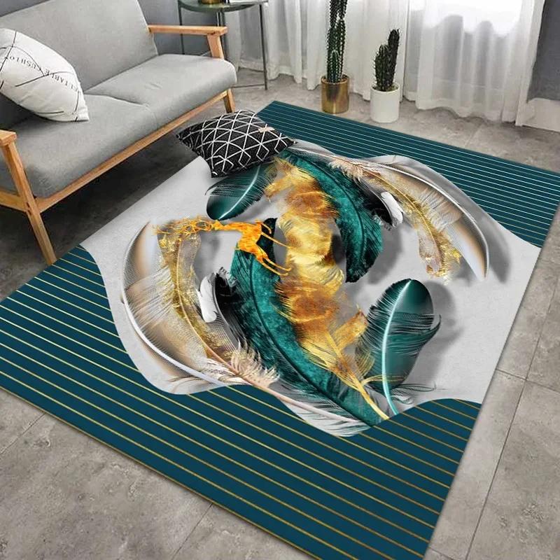 Geometrischer Federteppich für Wohnzimmer Moderner Kunststil Haushaltstisch Sofa Schlafzimmer Bettseite Bereichsteppich Weiche Schlafzimmerbodenmatte