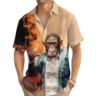 Summer Animal Print Shirts Fashion Button Short Sleeve Lapel Streetwear Shirt For Men Hawaiian Beach Holiday Shirts Men Clothing