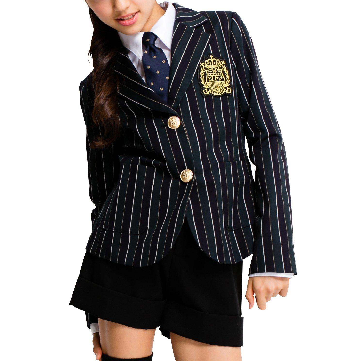 

Graduation Ceremony Elementary School Girls Suit Clothes Formal set of jacket shorts Britney 145cm [Arisana] Children s (3-piece + + patch) зелёный
