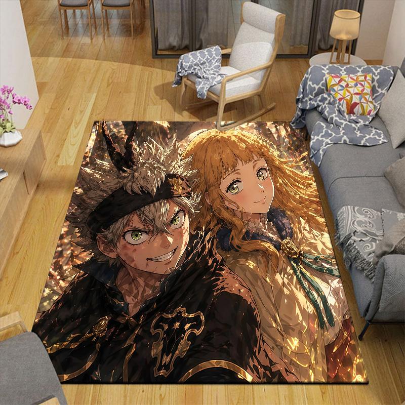 Black Clover2 Flannel Pattern Square Carpet,Area Rug,Carpet Rug for Living Room Bedroom Sofa Playroom Decor,Non-slip Floor Mat