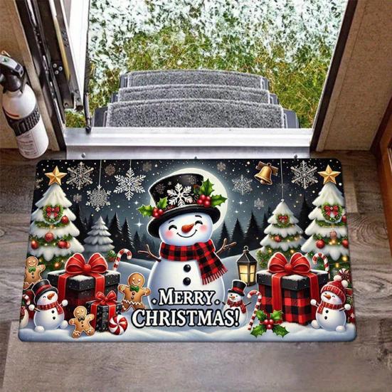 Christmas Themed Pattern Floor Mat Anti-Slip Bottom Soft Comfortable Faux Cashmere Rug Vibrant Color Door Rug