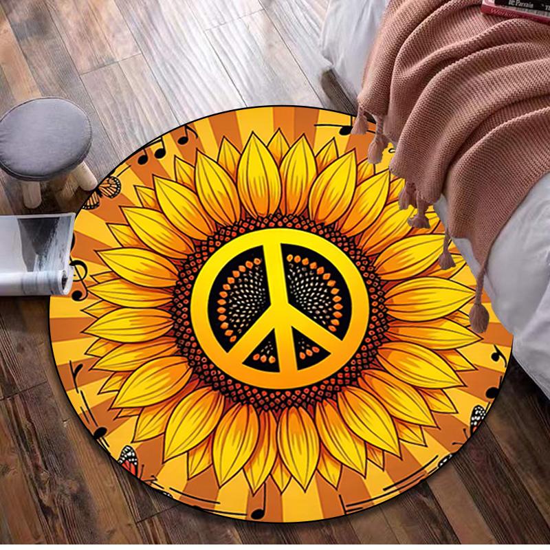 Sunflower Peace Sign Circular Rug Office Decorative Carpet For Living Room Bedroom Door Mat Floor Carpet Computer Chair Area Rug