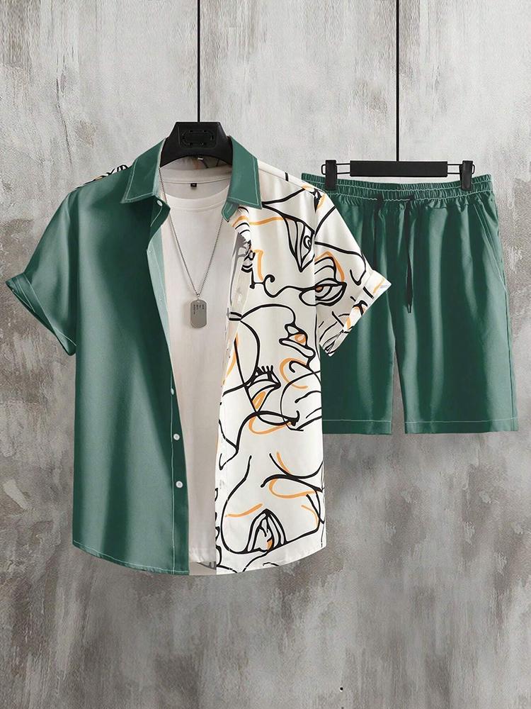 Fashion Summer Beach Black And White Printed Men's Suit Two Piece Casual Shirt Short Sleeve Hawaiian Shorts Men's Clothing Suit