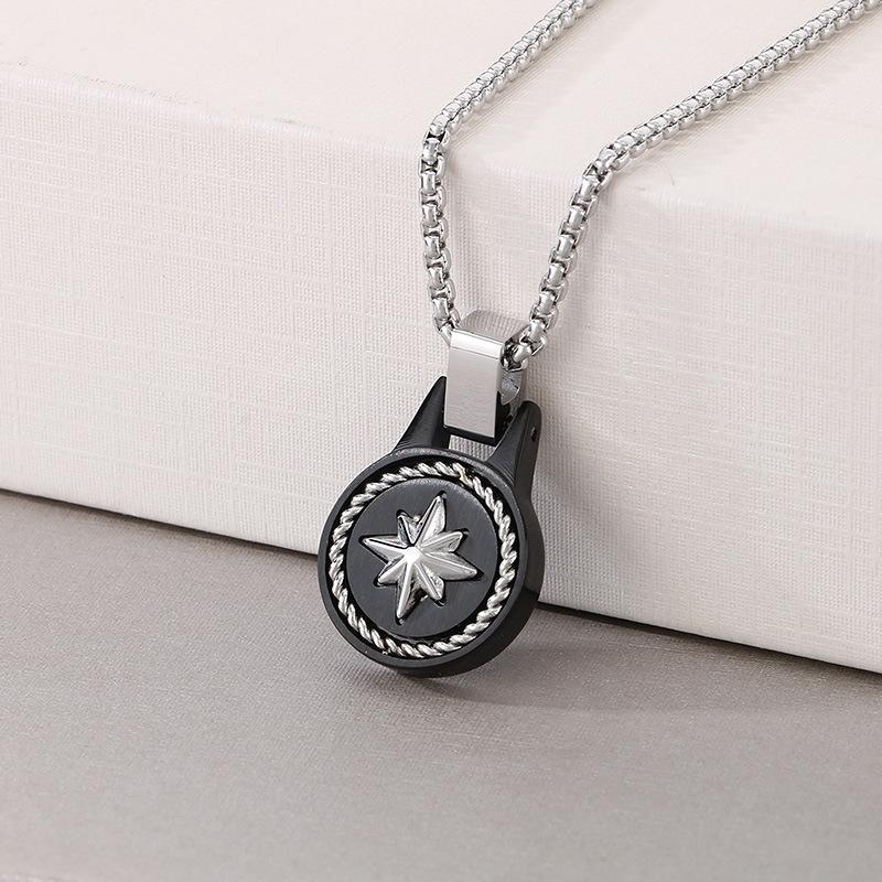 

2025 Ювелирное изделие Ожерелье Звезда Гексаграмма Мужская мода Простой Круглый Кулон-Компас Ювелирное изделие 2MM+60CM