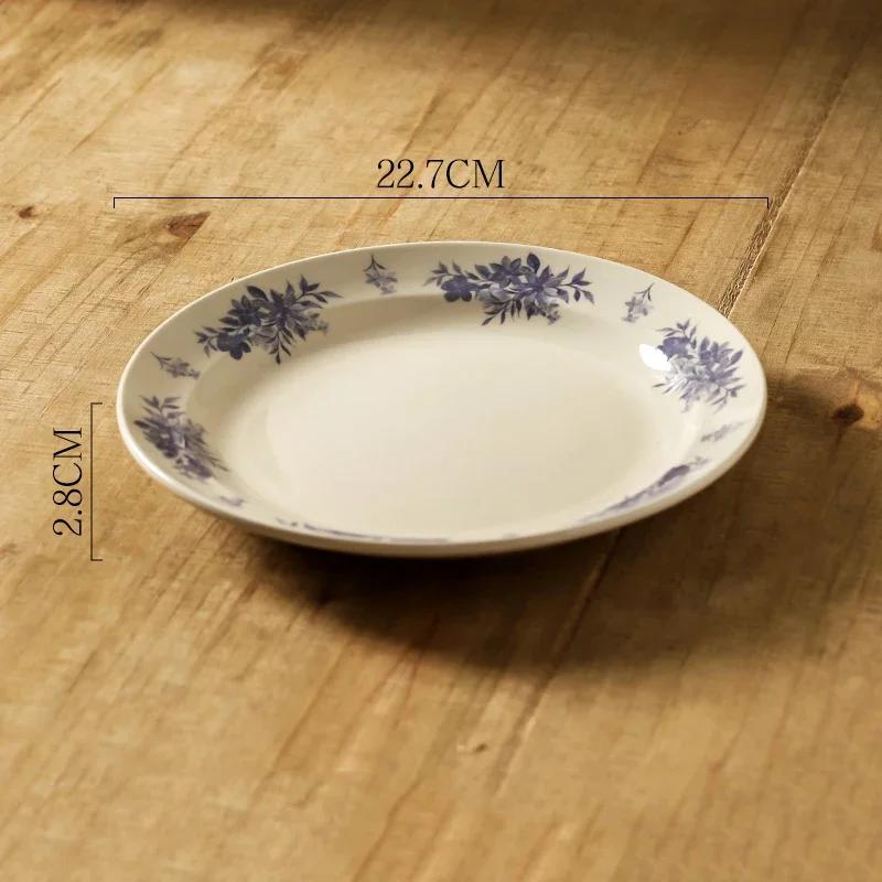 Retro French Style Ceramic Plates Luxury Restaurant Round Fruit Dessert Plate Breakfast Salad Sandwich Plate Household Tableware