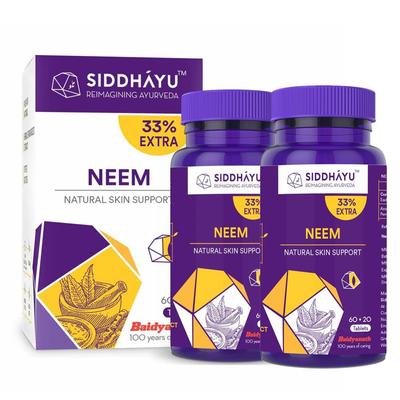 Siddhayu Neem Tablet Pack of 2 X (60 + 20 Tablets Free) sNatural Skin Support Anti Acne