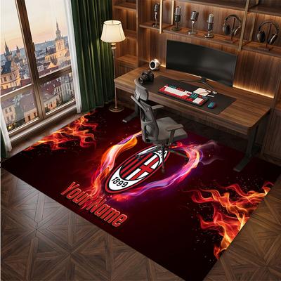 AC Milan Custom Crystal Velvet Rug, Personalized Name Text Print, Football Logo Soft Non‑Slip Floor Mat Home Decor Gift