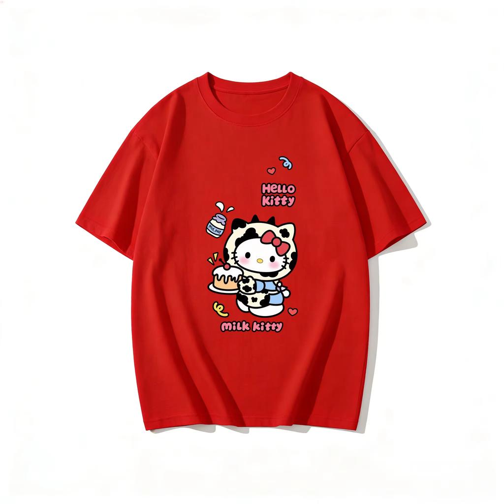 2026 New Summer HelloKitty Cute Graphic Tee Casual Short Sleeve Cotton Top for Women Girls Kawaii Cartoon Print Streetwear