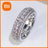 Huitan Sparkling Promise Rings with CZ Luxury Wedding Bands Accessories for Women Gold Color Fashion Versatile Female Jewelry