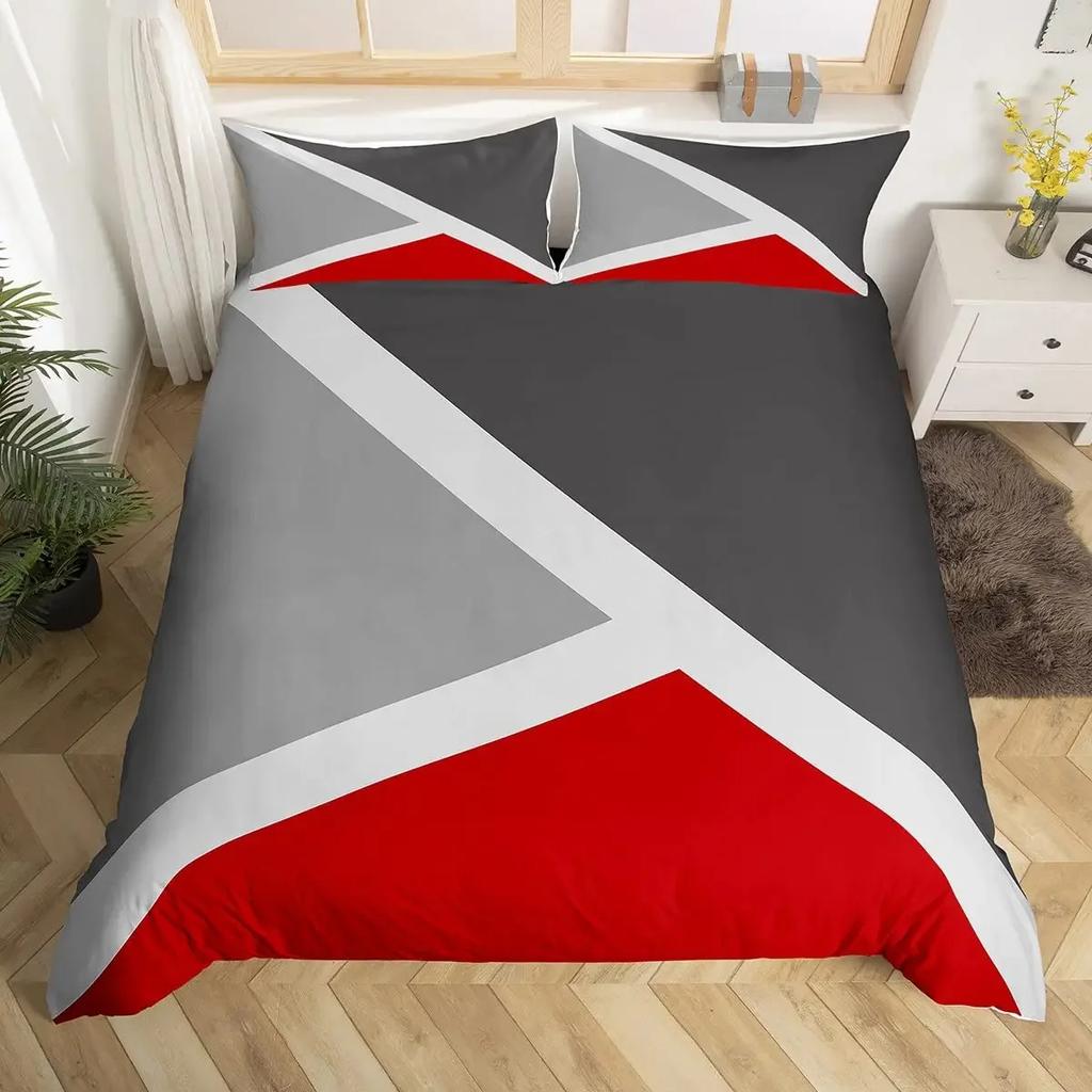 Geometric Triangle Duvet Cover Queen Patchwork Geometry Bedding Set Simple Modern Abstract Quilt Cover Rustic Home Room Decor