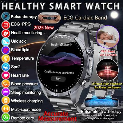 2025 New Pulse Therapy SmartWatch ECG Uric Acid Blood Oxygen Heart Rate BP CES Sleep Health Monitor Men Smart Watch For HUAWEI