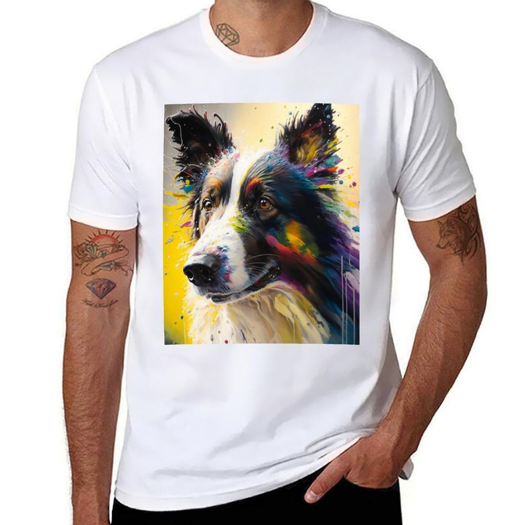 Painting Splash Art Synesthetic Collie Border TShirt Soft Cotton Print TShirt