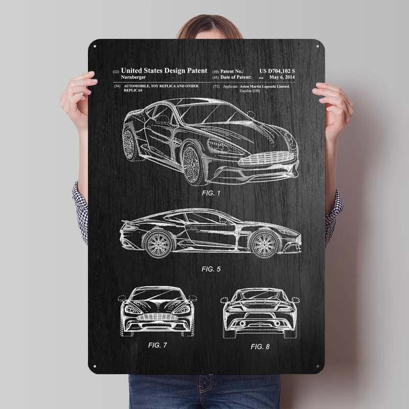 Aston Martins Tinplate Sign Classic Cars Poster Metal Wall Art Mural Retro Metal Sign Plaque for Garage Wall Art Decoration Room