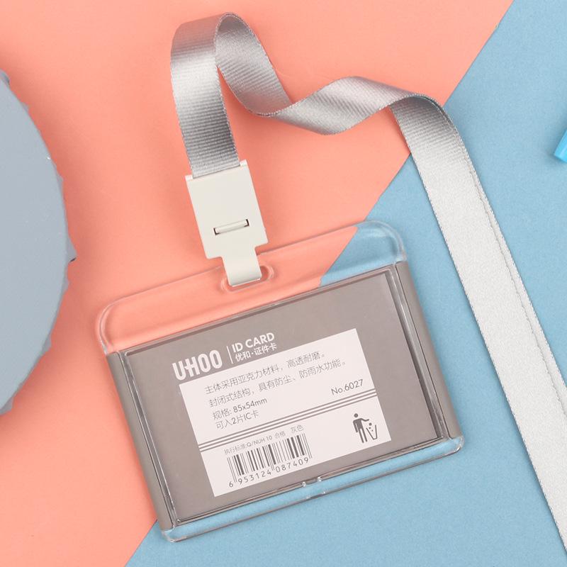 Transparent Acrylic ID Card Holder with Lanyard for Employees and Students