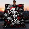 Skeleton Christmas Holiday Outdoor Throw Blanket, Spooky Festive Decor, Machine Washable Travel Accessory Present