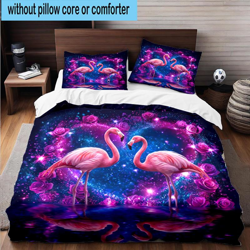 Magical Flamingo Sky 3pcs Bedding,Including 1pc Duvet Cover And 2pcs Pillowcases Perfect for Christmas,Ideal for Bedroom, Dormitory