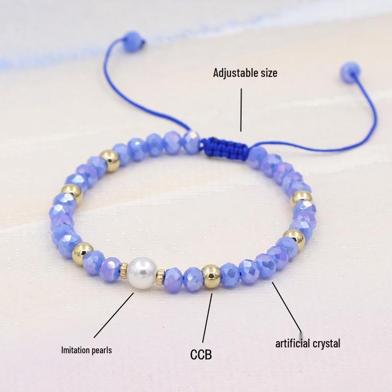 Colorful Crystal & Faux Pearl Adjustable Bead Bracelet, 6mm Beads