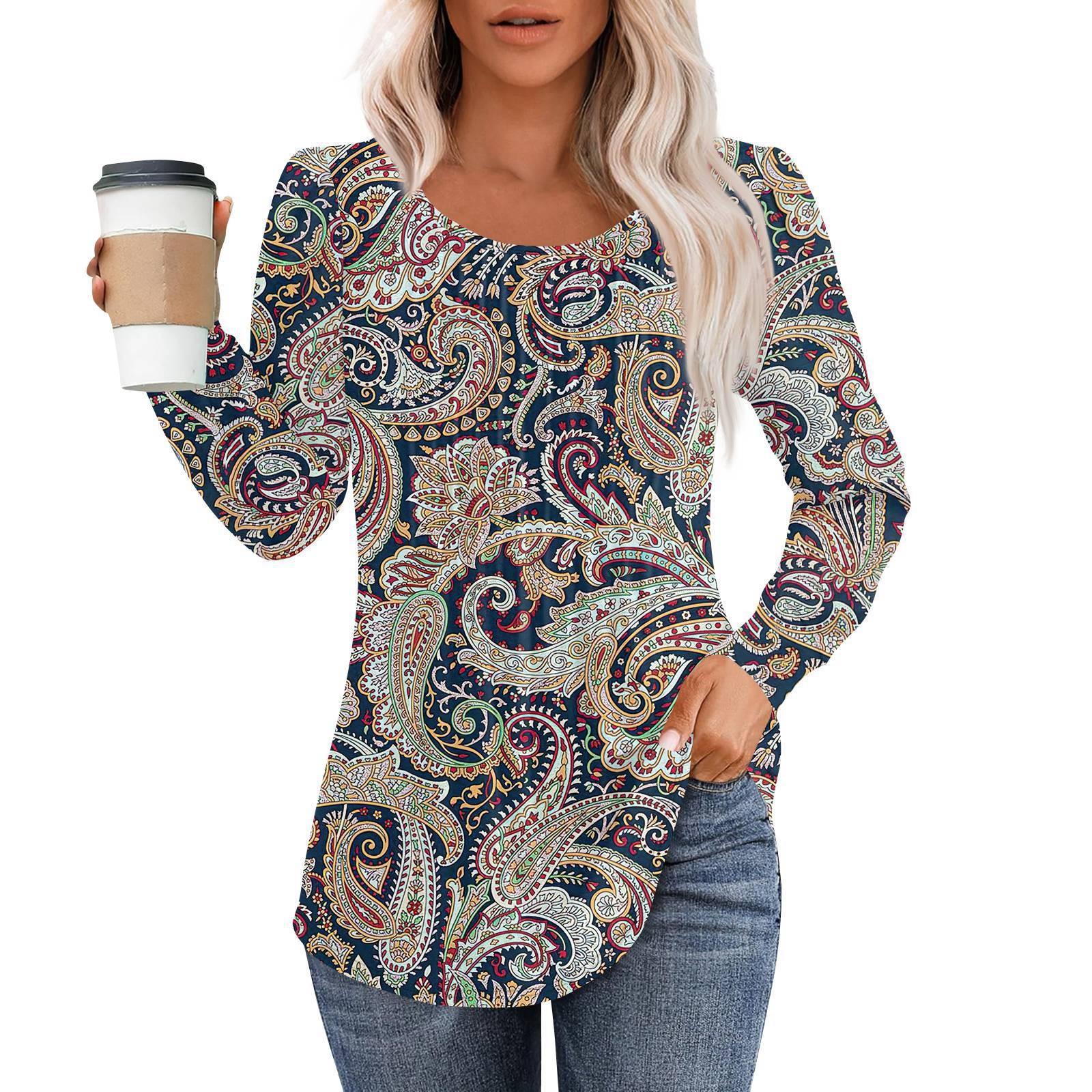 

Рубашки с длинным рукавом для женщин, топы, нарядные повседневные блузки, плиссированные топы-туники с круглым вырезом L