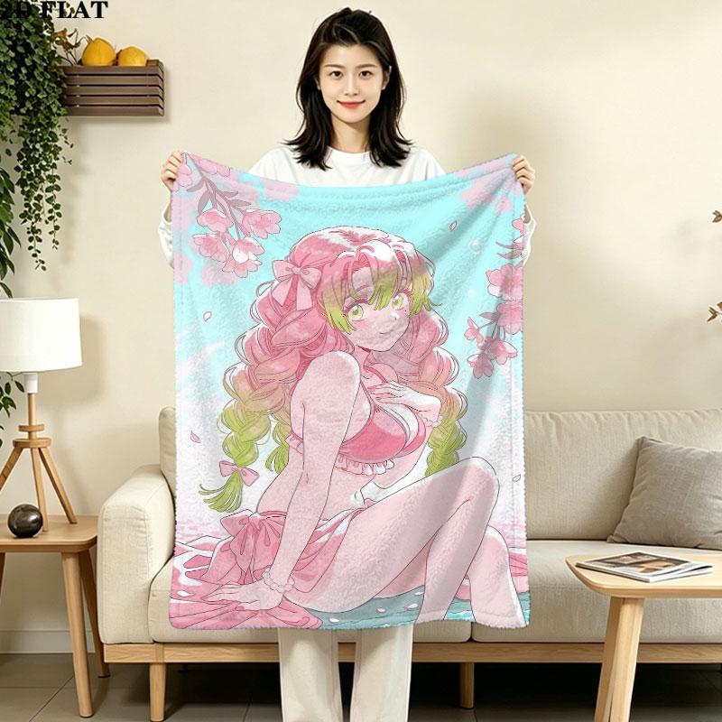1PC Demon Slayer Patterned Flannel Blanket Suitable For All Seasons For Home Decor Warmth And Comfort Gifts Holiday Present
