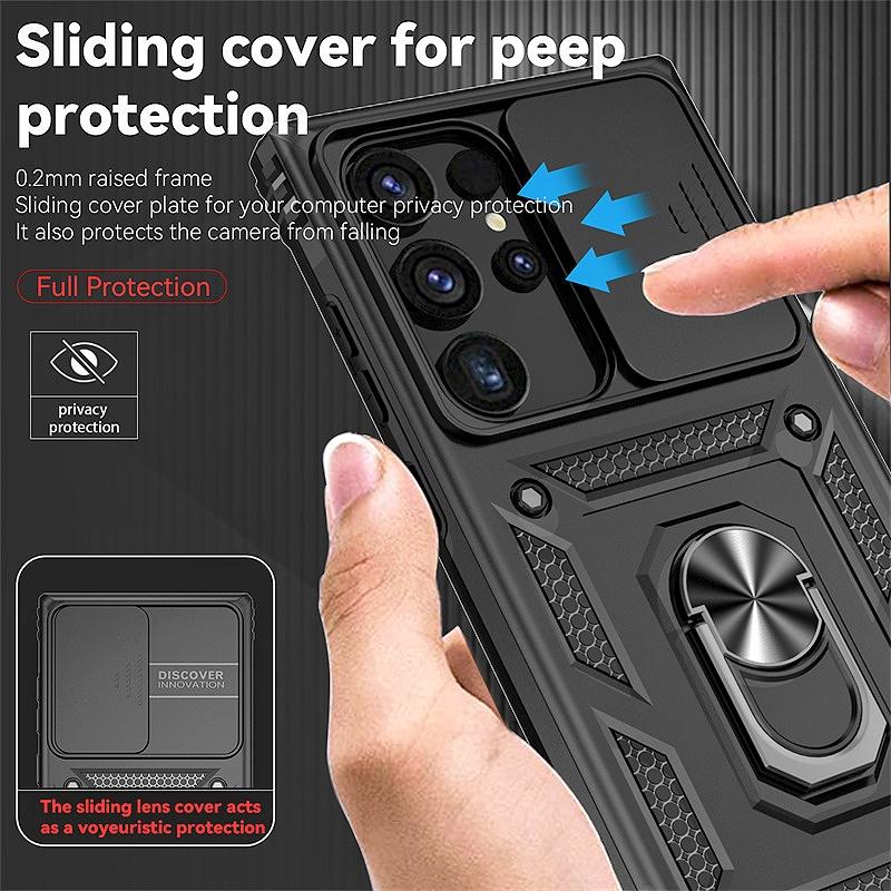 Funda For Samsung Galaxy S23 Ultra Case Slide Camera Lens Protect Coque For Galaxy S23 Plus S 23 FE Armor Ring Holder Back Cover