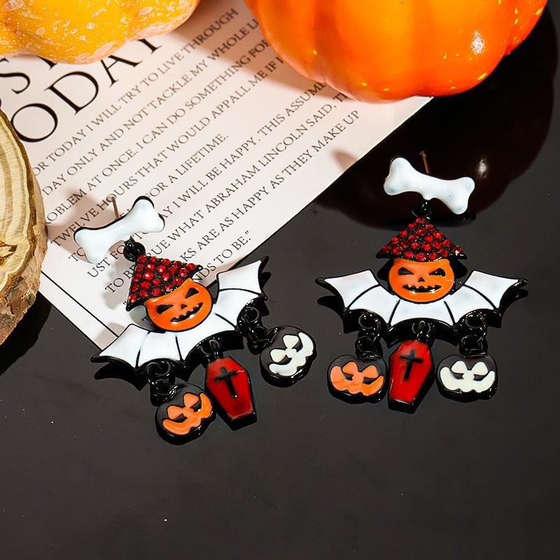 Halloween Cartoon Earrings: Pumpkin, Ghost & Bat Dangles for Women