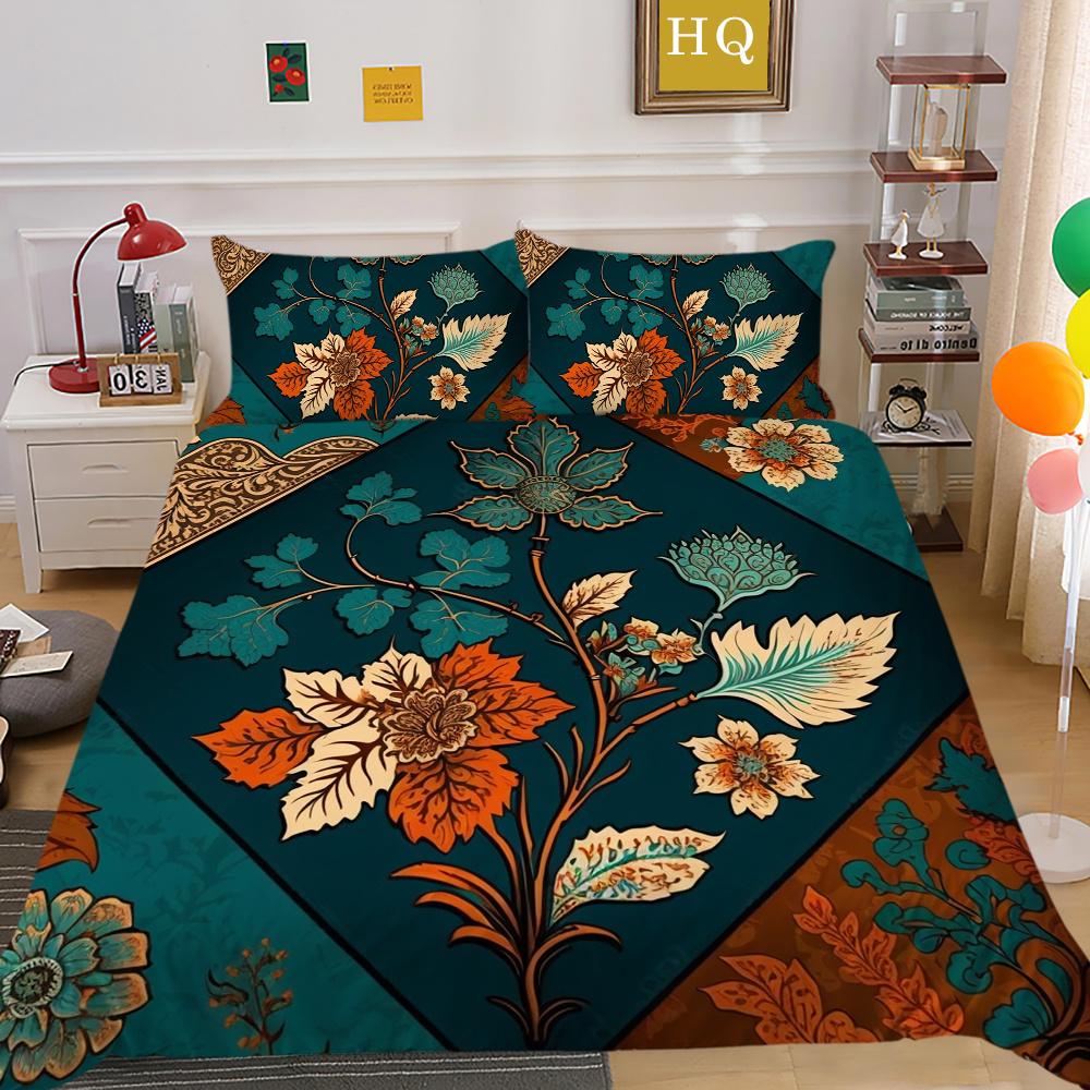 Set Biancheria da Letto Colorato Stampa Fiori 3D King Size Set Copripiumino Donna Set Letto in Poliestere Copri