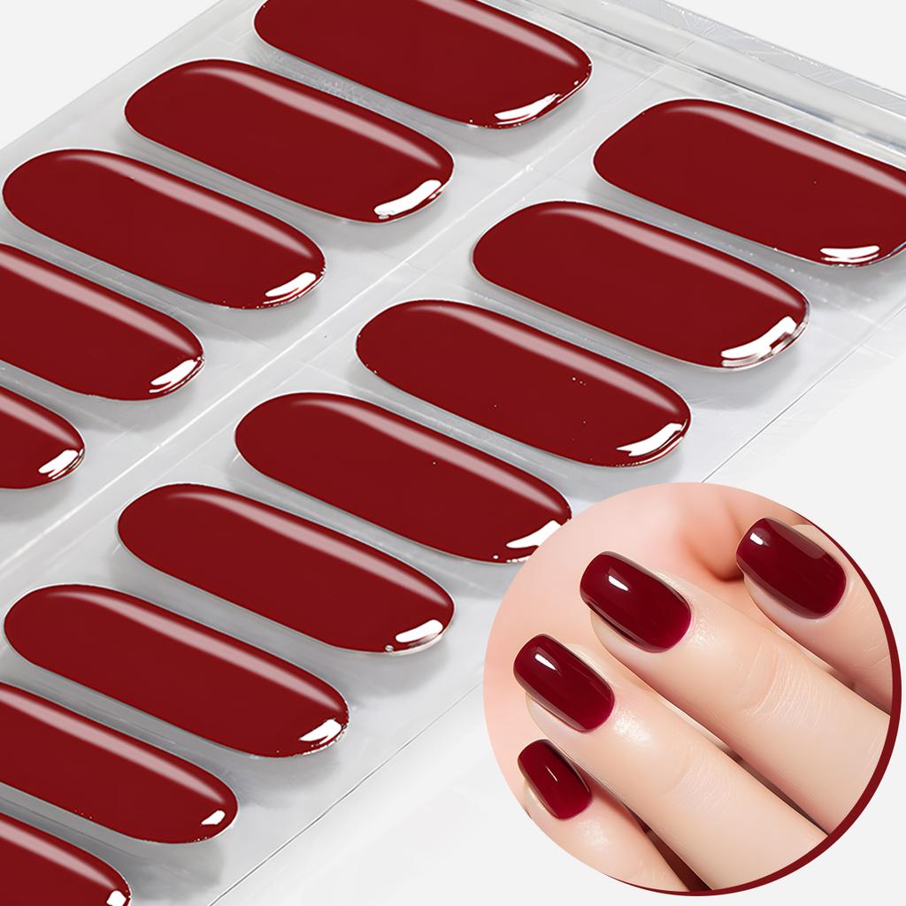 16Tips Semi-Cured Gel Nail Sticker Solid Full Cover Gel Nail Strips UV/LED Lamp Long Lasting Gel Nail Wraps Nail Decor