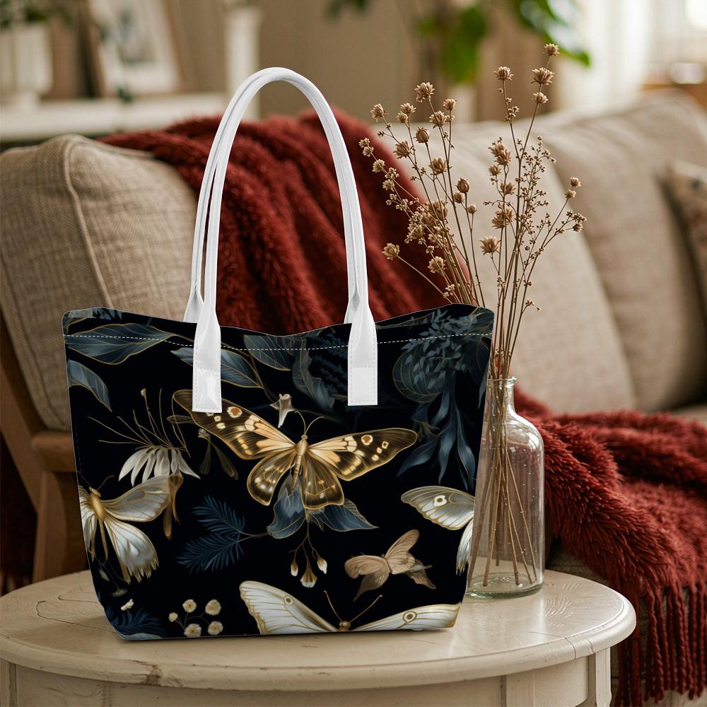 Elegant Butterfly Print Tote Bag Fashion Lightweight Portable Casual Daily Carry Handbag for Women