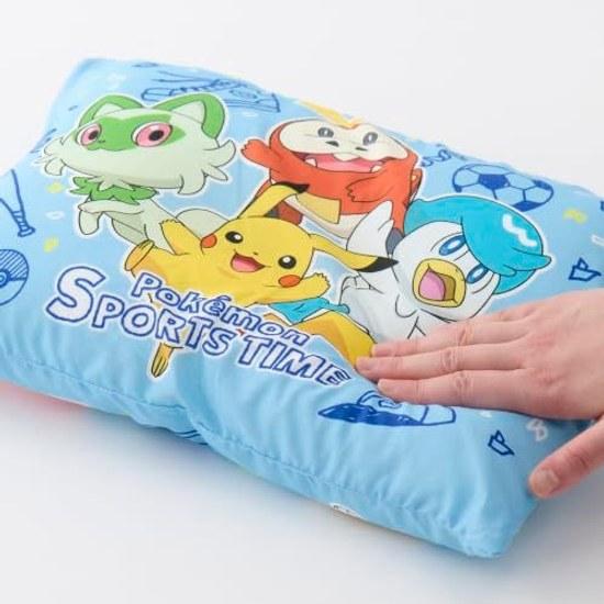 MORIPiLO Childrens Pillow Pokémon Pikachu Sports Time Blue Approximately 28x39cm Gentle On Skin 100 Cotton Cover Washable Plush Cushion Character