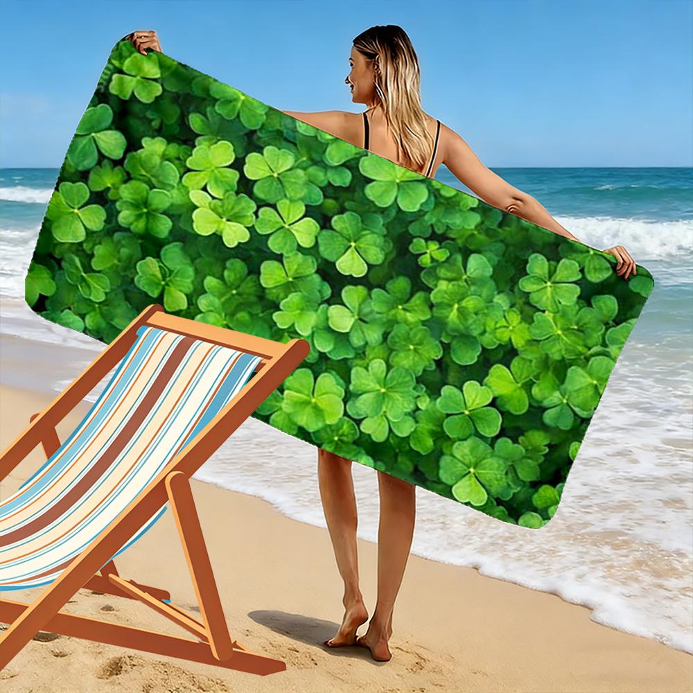 Green Clover Pattern Design Beach Towel Quick-drying for Travel Outdoor Sports Jogging Beach and Swimming