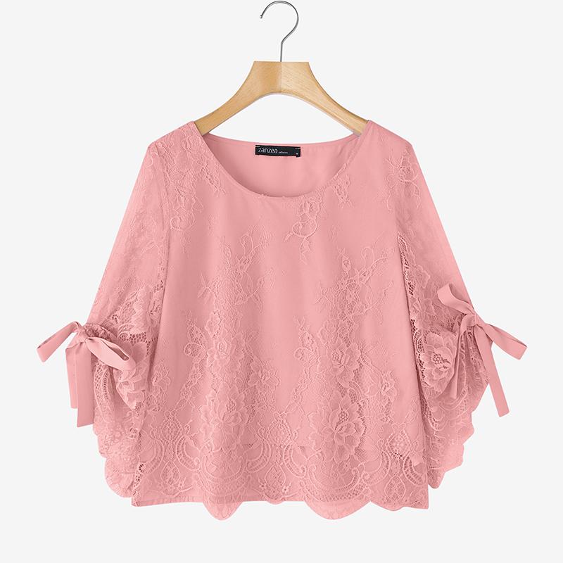 

ZANZEA Женская повседневная летняя блузка с кружевной вставкой, рукав 3/4, свободного кроя 2XL