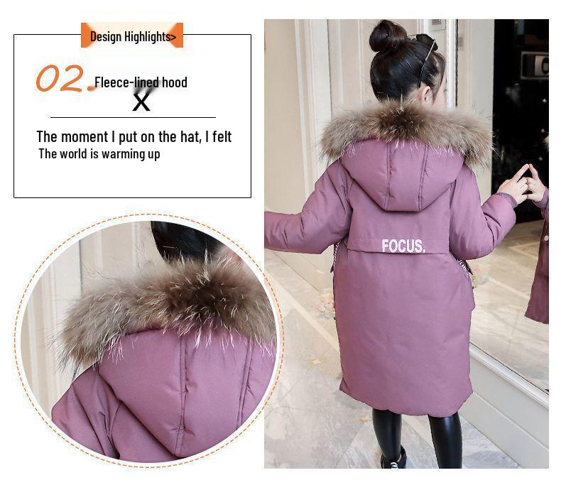 Girls' Winter 2025 Fashionable Mid-Length Cotton-Padded Coat